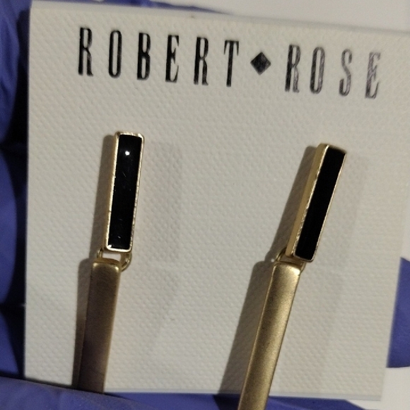 Robert Rose Gold-Tone & Black Vertical Bar Drop Earrings – Women Modern Fashion - Picture 7 of 8